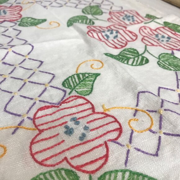 Vintage Hand-Embroidered Floral Linen Doilies Set Of 3 - Picture 6 of 9